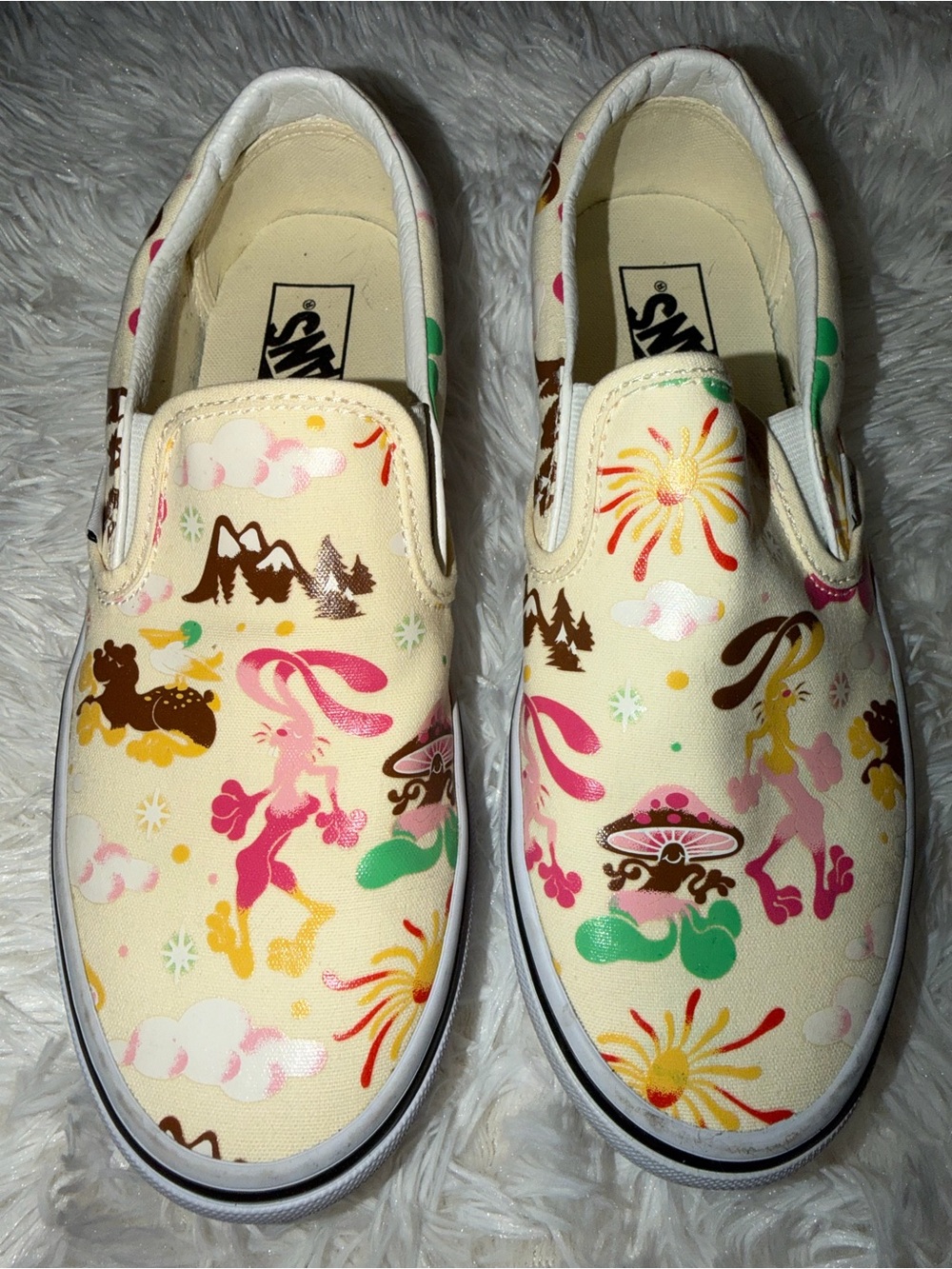 Vans Get Outdoors Slip Ons Women’s 8.5 Men’s 7 Trippy Rabbit Funky Mushrooms EUC